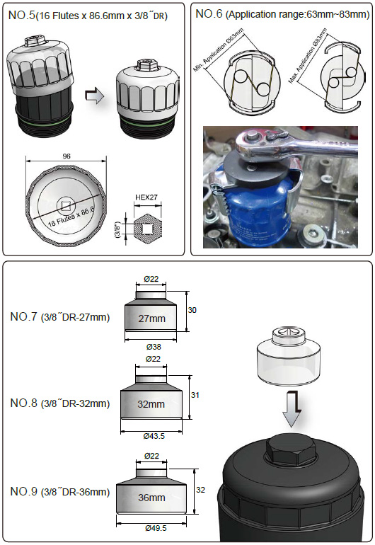  9PCS Cup Type Oil Filter Wrench Set